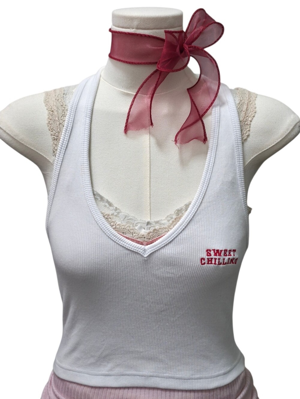 Sweet Chilling cotton ribbed halter neck top
